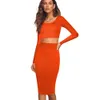 Nice-Forever Spring Women Sexy Round Neck Set Club Party Bodycon Tube Tunic Skirt Suit 1BTY688 210419