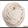 Garnkläder Tyg Apparel Drop Leverans 2021 Naturligt bomull 6mm x 30m Ram Rope Beige Twisted Cord Artisan Handfartyg för handgjord DIY MAK