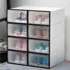 6pcs transparent shoe box thickened dustproof storage canbe stacked combination cabinet organizer 211112