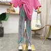 Neploe Coreano Tie Dye Pantaloni Della Tuta Delle Donne di Modo Allentato Drappo Pantaloni A Vita Alta Casual Pantaloni Gamba Larga Dritta Mujer Pantalones 210422