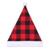 Pom Santa Hat Christmas Plaid Plush Hat Christmas Party Dress Up Decoration Santa Cap Gift Adult JJE10514