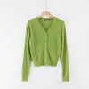 Foridol casual hollow out crop cardigans women autumn winter long sleeve green v neck cardigans ribbed knitted cardigans 210415