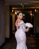 Afrikanska sjöjungfru bröllopsklänningar Sheer Long Sleeve Lace Fashion Bridal Dress Andra receptionen Gäster Vestido de Novia