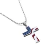 Amerikanische USA-Flagge, Kreuz-Anhänger-Halskette, Sterne, Streifen, Emaille, Jesus, Religion, christliche Halskette, Schmuck