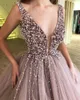 2021 Pink Ball Gown Quinceanera Dresses Beaded Crystals Deep V Neck Puffy Sweet 15 Prom Gowns Vestidos de Evening Dress vestidos d250f