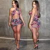 Casual Dresses 2022 Sommar Sexig Klänning Kvinnor Halter Cross Bandage Bodycon Mini Vintage Print Backless Club Party Kvinna