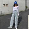 Blue Women High Waist Wide Leg denim Pants Jeans Special Buttons Fly Korean Fashion Casual Female Long Capris 210513