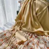 Yaz Uzun Etekler Vintage Çiçek Baskı Şifon Pileli Etek Elastik Yüksek Bel Rahat MIDI Etek Kadın Giyim Jupe 210619