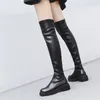 Autumn Thigh High Boots Women Natural Genuine Leather Thick Heel Over the Knee Slim Stretch Long Shoes Lady 34-40 210517 GAI