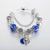 Bracelet pendentif à breloque bleu à la mode pour bijoux, plaqué argent, bricolage, Bracelet en perles étoile et lune avec boîte 24915491789866