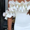 Sexy Off Shoulder Ruffles Bodycon Pencil Dress African Elegant White Falbala Midi Dinner Club Evening Female Party Dresses Casual