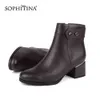 Sophitina Moda Tasarım Çizmeler Yüksek Kaliteli İnek Deri Rahat Kare Topuk Katı Yuvarlak Ayak Ayakkabı El Yapımı Ayak Bileği Çizmeler PC457 210513