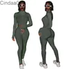 Kvinnor Tracksuits Two Piece Set Designer Slim Sexig Fast Färg Hög Krage Broderade Letter Zipper Top Leggings Outfits Casual Clothings