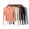 Gebreide slanke geribbelde trui vesten vrouwen vintage bijgesneden witte cardigan casual herfst winter tops vrouwelijke truc 210427