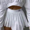 ホワイトプリーツスカートショート女性弾性ウエストミニSセクシーミラー夏刺繍テニス44629