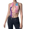 Sexy Women Net Yarn Crop Tops Women Lace Wave Point Bandage Vest Tanks Tops SleevelBacklSummer Crop Top Purple X0507