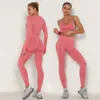 Seamless Yoga Set Women Gym Clothing Workout Sportswear Fitness Long Sleeve Crop Top Bra + Leggings 2 Piece Sports Suits 210802