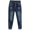 1711 kvinnor sommar ny mode imperium elastisk midja vintage fotled längd harem baggy buttom byxor 100kg kvinnlig casual denim jeans h0908