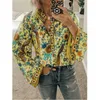 Женские топы и блузки плюс размер кнопки урожая женская длинная рукава элегантная женщина повседневная шифоновая рубашка цветы 210514