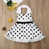 Vintage Kids Baby Girl Backless Summer Party Dress Ärmlös Lace Ruffle Polka Dot Princess Dress Girl High Waist A-Line 1-6Y Q0716