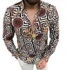 Plus storlekar 3xl Men's Casual Vintage Shirts Gold Cardigan tryckt långärmad Slim Summer Hawaiian Skinn Fit olika mönster 249L