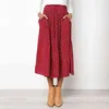 CRRIFLZ Spring Autumn Polka Dot Pleated Skirt Women High Waist Mid Calf Linen Elastic Promotions Lady 210520