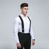 Winfox Vintage 4 Clip Elastic Male Black White 5cm Wide Mens Suspenders Braces