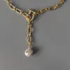 Punk Copper Plating Gold-Color Chain Necklace Natural Pearl Pendant Jewelry مصنوعة يدويًا