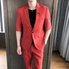 Azul claro verão vermelho ternos para homens 2 pçs vestidos rosa elegantes senhores branco clássico blazers define calças festa wear masculino 294v