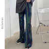 Elástico Cintura Alta Longa Flare Pant Bell Barra de Verão Coreano Tintura Tintura Contraste Sexy Slim Harajuku Streetwear Calças Bonitos 210527