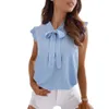 Womens Office Lady sans manches bords à volants Polka Dot Neck Strap Shirt Casual Blouse X0521