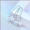 Studörhängen smycken ol mode lång stycke Tassel Pearl Ear Wire Hypoallergenic Korean Sier Manufacturer, Wholesale White Drop Deliver