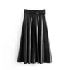 Noir Pu cuir jupes hiver femme a-ligne ceinture taille haute longue Fadas dames Streetwear 210421