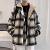 Lamb Velvet Plaid Jacket Mężczyźni Zima Padded Plus Gruby Płaszcz Hong Kong Wear Preppy Streetwear 210526