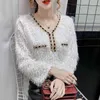 Blouse Women Blusas Mujer De Moda Women Clothing Long Sleeve Beading V-Neck Tassel Lace Blouse Shirt Tops Women Blusa D968 210426