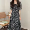 Korejpaa Vestido de mujer Corea temperamento elegante cuello cuadrado textura de encaje cintura de un solo pecho Vestido de manga corta 210526