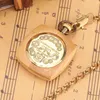 Chic No Cover Square Bambu Automatisk Mekanisk Pocket Watch Digital Black Dial Alloy Pendant Halsband Bästa present till Man Kvinnor