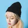 Fashion Casual Winter Hats For Women Solid Color Wool Knitted Beanie Hat With Metal Ring Warm Soft Bottom Thickened Bonnet Cap