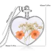 1pc Pressed Flower Pendant Necklace Heart Shape Charm Beaded Chain Sweater Jewelry Accessories Necklaces