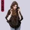 Arrival Fashion Women Fur Shawl Winter Knitted Real Mink Stole With Hood Poncho Scarves