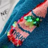 Mulheres Knitwear Suéteres Garrafa Padrão Superized Thlevers Pullovers Azul Legined Grânulos puxar jumpers malha inverno tops 210430