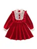 Abito natalizio rosso per ragazze Performance Party Compleanno Abbigliamento Inverno Autunno Bambini Velvet kids Warm 211231