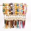 Chaveiro de madeira colorido chaveiro moda personalizada tassel pulseira chave chave para mulheres 17 cores