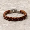 Tennis Vintage marron en cuir véritable tressé Bracelets en alliage de Zinc facile-hooh à la main tissé Bracelets femmes hommes rétro bracelets