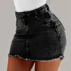 Novas mulheres verão curtas jeans denim bolsos femininos lavagem bundas denim mini sexy club saia slim x0428