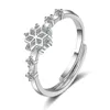 Kvinnor Justerbara Ringar Band Lover 925 Sterling Silver Ring Snowflake Engagement Bröllop