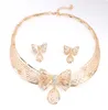Oorbellen Ketting Mode Goud Kleur Sieraden Sets Voor Dames Crystal Butterfly Hanger Sieraden Set Bruids Bruiloft Accessoires