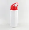 Sublimação garrafas de água bocal de sucção esportes chaleira alumínio espaços em branco cores garrafa 600ml resistente ao calor copos de capa branca com palha wmq907