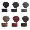 6 Colors Winter Men Knitted Wool Hats With Neckerchief Windproof Plus Velvet Thick Hat Elastic Breathable Soft Warm Party Caps DH0771 T03