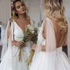 Custom V Neck A Line Wedding Dress Bridal Gowns Sweep Train Backless Organza Plus Size Bride Dresses Vestidos De Novia